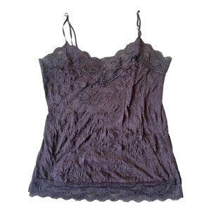 Y2K Babydoll Camisole Top Womens Medium Brown Lace Crinkled Coquette Whimsigoth